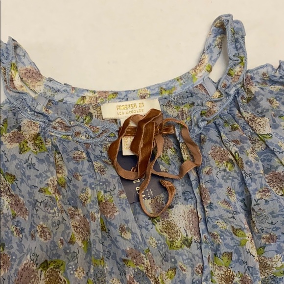 Blue Floral Cold Shoulder Bohemian Mini Dress - Picture 8 of 14